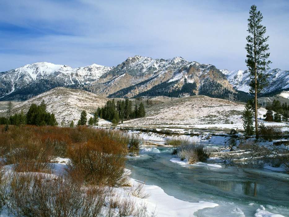 Landscape, Winter, Rivers, Mountains, Snow