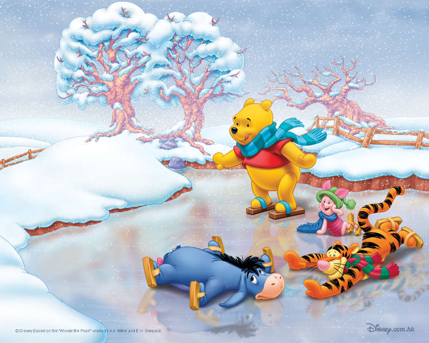 Cartoon, Winter, ice, Snow, Drawings, Winnie the Pooh