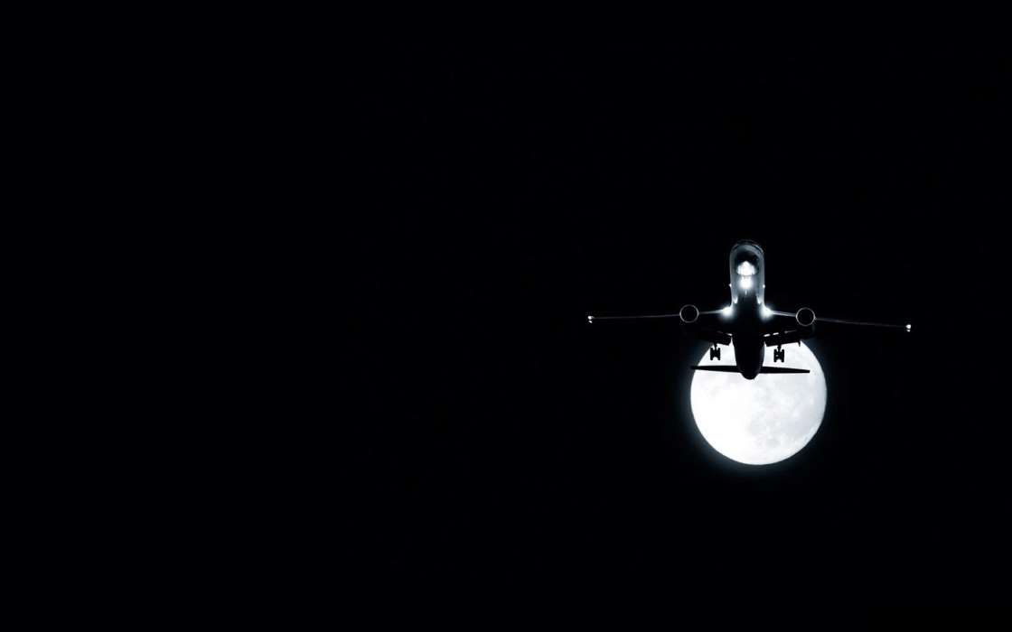 Moon, Night, Airplanes, Transport