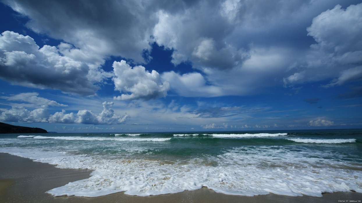 Sea, Sky, Clouds, Landscape, Waves