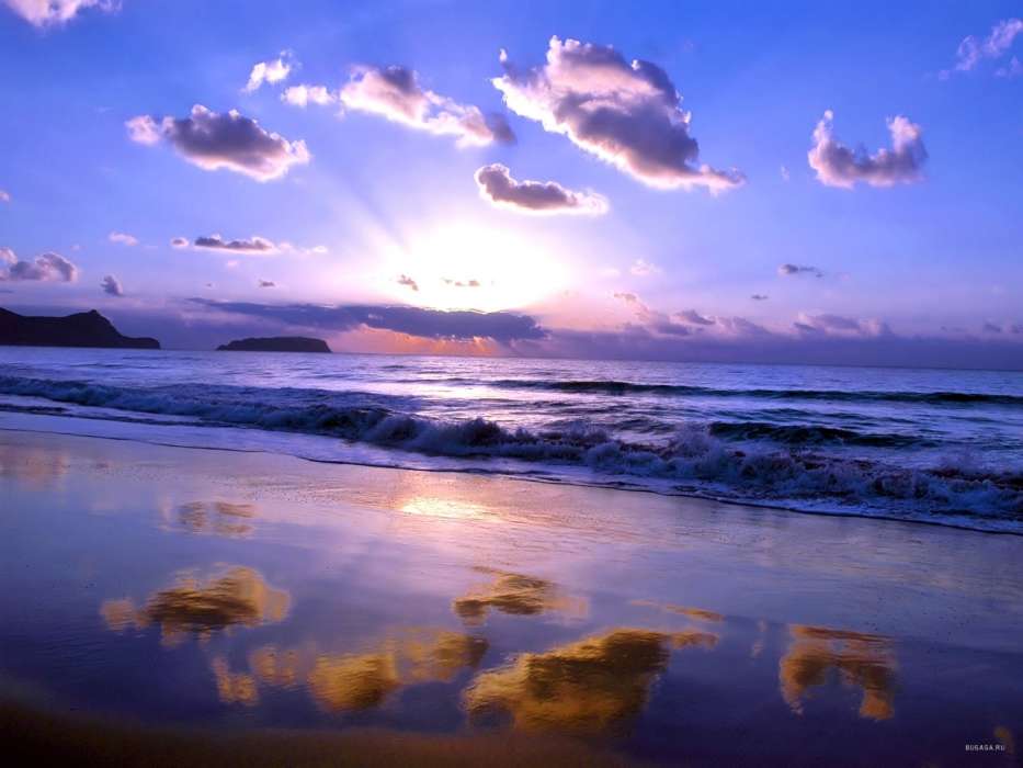 Sea, Clouds, Landscape, Beach, Waves, Sunset