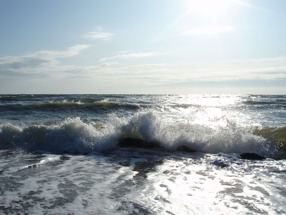 Landscape, Water, Sea, Sun, Waves