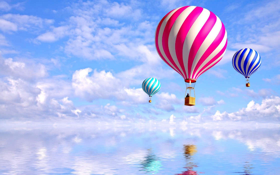 Sky, Clouds, Landscape, Balloons