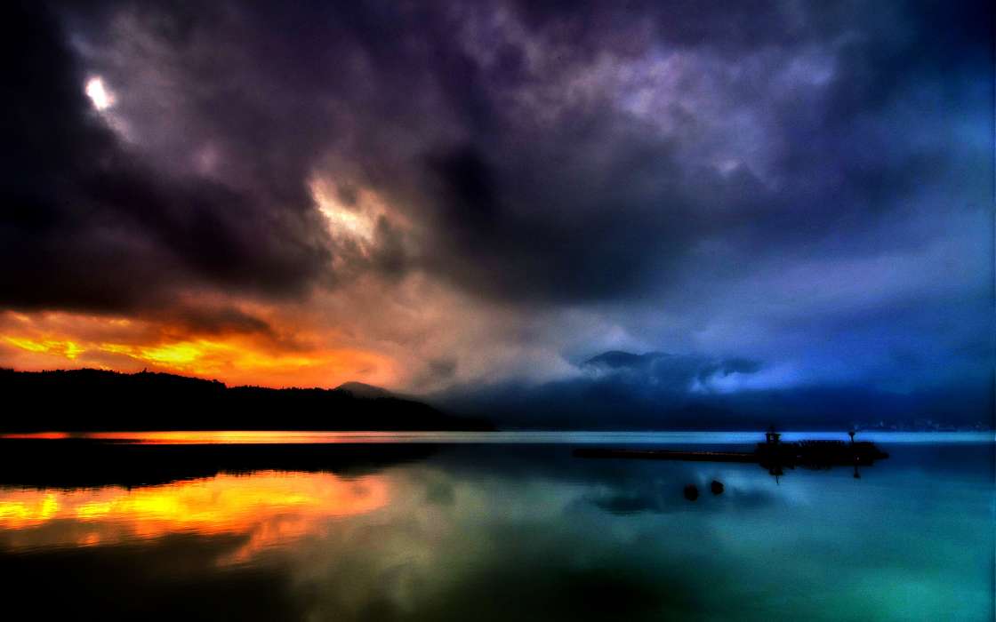 Clouds,Lakes,Landscape,Sunset