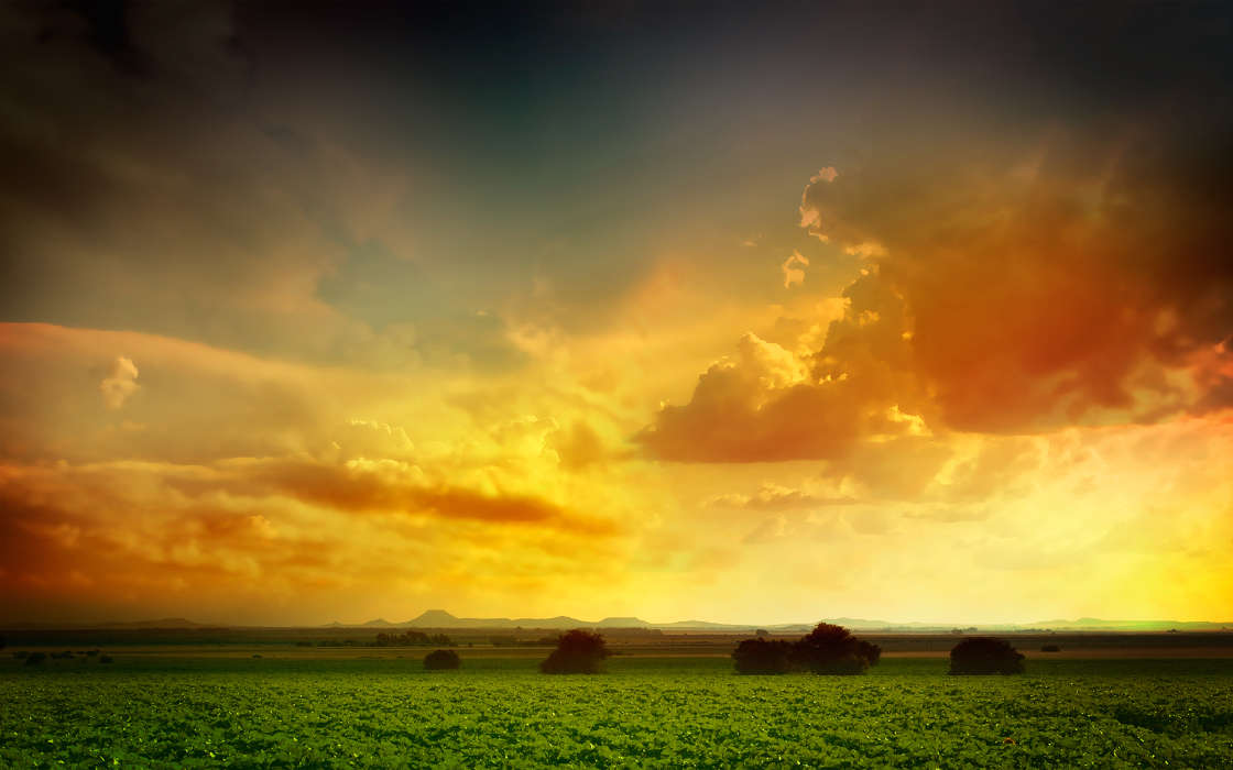 Clouds,Landscape,Fields,Sunset