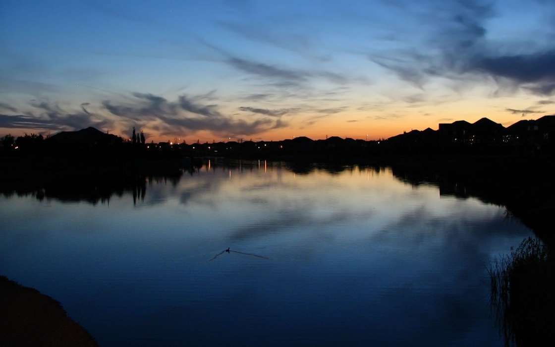 Lakes, Landscape, Sunset