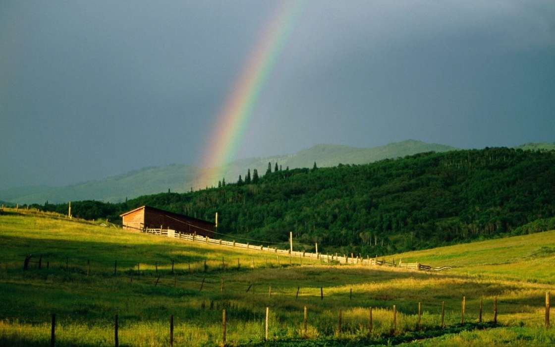 Landscape,Fields,Rainbow