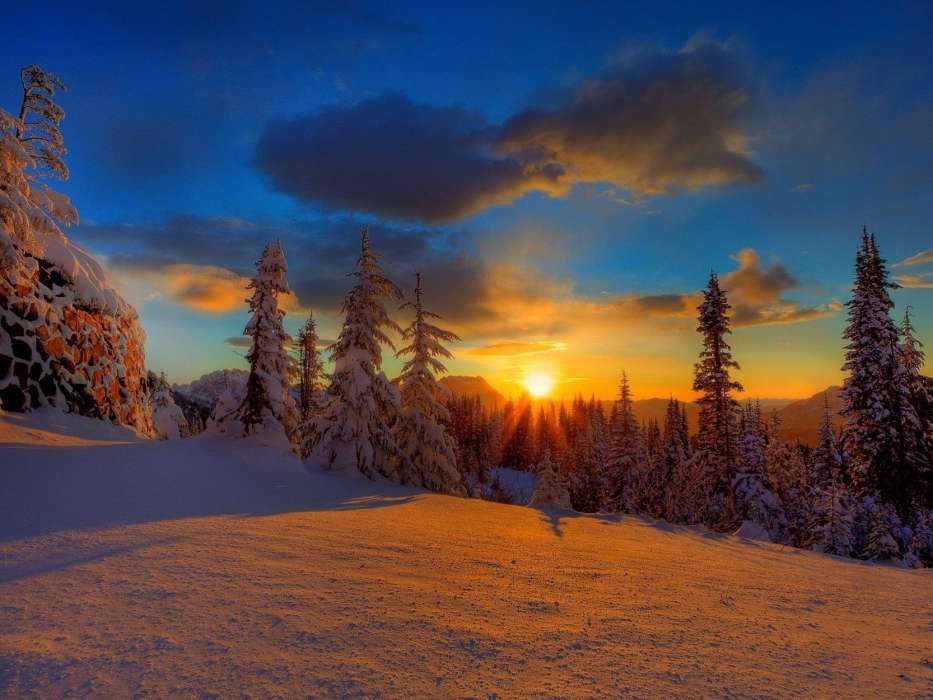 Landscape,Nature,Snow,Sunset,Winter