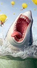 New 1024x600 mobile wallpapers Humor, Sea, Sharks, Drawings free download.