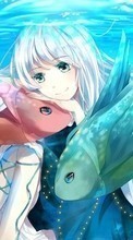 New mobile wallpapers - free download. Anime, Girls, Sea, Fishes picture and image for mobile phones.