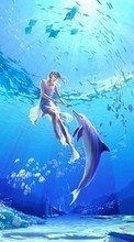 New 240x400 mobile wallpapers Water, Girls, Art, Dolfins, Drawings free download.