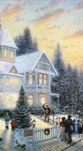 New mobile wallpapers - free download. Humans, Winter, Houses, Drawings picture and image for mobile phones.