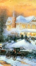 New 800x480 mobile wallpapers Landscape, Winter, Houses, Snow, Drawings free download.