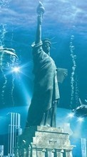 New 320x480 mobile wallpapers Water, Fantasy, Art, Statue of Liberty free download.
