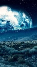 New 240x400 mobile wallpapers Landscape, Art, Planets, Mountains, Night free download.