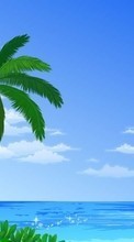 New 240x400 mobile wallpapers Landscape, Water, Sky, Sea, Palms, Drawings free download.