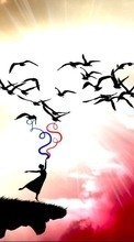 New 800x480 mobile wallpapers Birds, Sky, Art, Drawings free download.