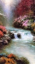 New mobile wallpapers - free download. Landscape, Flowers, Water, Rivers, Drawings picture and image for mobile phones.