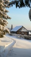 New mobile wallpapers - free download. Trees, Houses, Landscape, Snow, Winter picture and image for mobile phones.