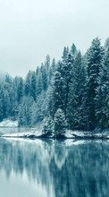 New mobile wallpapers - free download. Trees, Fir-trees, Landscape, Rivers, Snow, Winter picture and image for mobile phones.