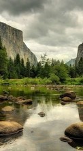 New mobile wallpapers - free download. Trees, Mountains, Stones, Landscape, Rivers picture and image for mobile phones.