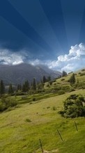 New mobile wallpapers - free download. Trees, Mountains, Sky, Clouds, Landscape, Grass picture and image for mobile phones.