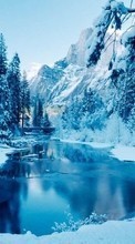 New mobile wallpapers - free download. Trees, Mountains, Landscape, Rivers, Snow, Winter picture and image for mobile phones.
