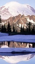 New 240x400 mobile wallpapers Landscape, Winter, Water, Rivers, Trees, Mountains free download.