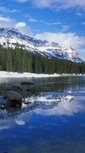 New 128x160 mobile wallpapers Landscape, Winter, Rivers, Trees, Mountains free download.