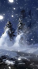 New mobile wallpapers - free download. Trees, Night, Landscape, Snow picture and image for mobile phones.