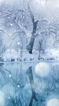 New mobile wallpapers - free download. Trees, Landscape, Rivers, Snow picture and image for mobile phones.