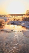 New mobile wallpapers - free download. Trees, Landscape, Rivers, Snow, Sunset, Winter picture and image for mobile phones.
