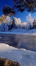 New mobile wallpapers - free download. Landscape, Winter, Rivers, Trees, Snow picture and image for mobile phones.