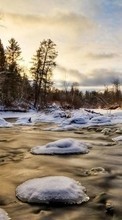 New mobile wallpapers - free download. Trees, Landscape, Rivers, Snow, Winter picture and image for mobile phones.