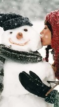 New mobile wallpapers - free download. Girls,People,Snowman,Snow picture and image for mobile phones.