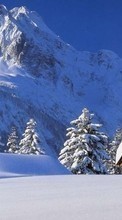 New mobile wallpapers - free download. Landscape, Winter, Houses, Mountains, Snow, Fir-trees picture and image for mobile phones.