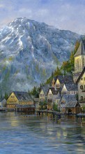 New 720x1280 mobile wallpapers Landscape, Houses, Mountains, Drawings free download.