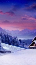 New mobile wallpapers - free download. Houses, Mountains, Landscape, Snow, Winter picture and image for mobile phones.