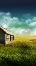 New mobile wallpapers - free download. Houses, Sky, Clouds, Landscape, Fields, Pictures picture and image for mobile phones.