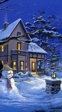 New mobile wallpapers - free download. Houses, New Year, Landscape, Pictures, Christmas, Xmas, Snow, Winter picture and image for mobile phones.