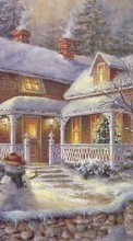 New mobile wallpapers - free download. Houses, New Year, Landscape, Pictures, Christmas, Xmas, Winter picture and image for mobile phones.
