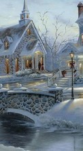 New mobile wallpapers - free download. Houses, New Year, Landscape, Christmas, Xmas, Snow, Winter picture and image for mobile phones.