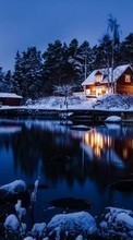 New mobile wallpapers - free download. Houses, Lakes, Landscape, Snow, Winter picture and image for mobile phones.