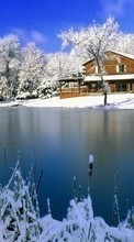 New mobile wallpapers - free download. Houses, Lakes, Landscape, Snow, Winter picture and image for mobile phones.