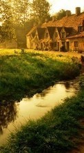 New 240x400 mobile wallpapers Landscape, Water, Houses, Rivers free download.