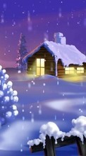 New mobile wallpapers - free download. Landscape, Winter, Houses, Snow, Drawings picture and image for mobile phones.