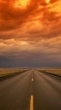 New mobile wallpapers - free download. Roads, Clouds, Landscape, Fields, Sunset picture and image for mobile phones.