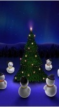 New mobile wallpapers - free download. Fir-trees, Background, Snowman, New Year, Holidays picture and image for mobile phones.