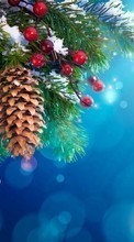 New mobile wallpapers - free download. Fir-trees, Background, New Year, Holidays, Christmas, Xmas, Cones picture and image for mobile phones.