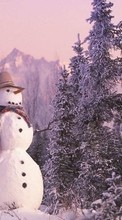 New mobile wallpapers - free download. Landscape, Winter, New Year, Snow, Fir-trees, Christmas, Xmas, Snowman picture and image for mobile phones.